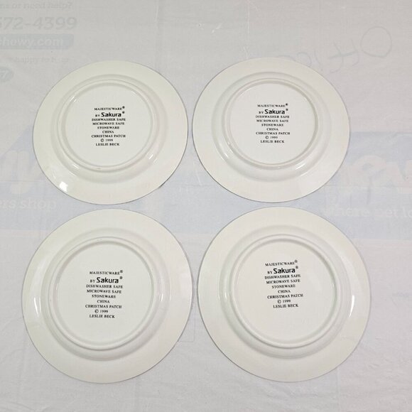 Sakura Majesticware Christmas Patch Stoneware Salad Luncheon Plates – Set of 4 - Picture 10 of 15